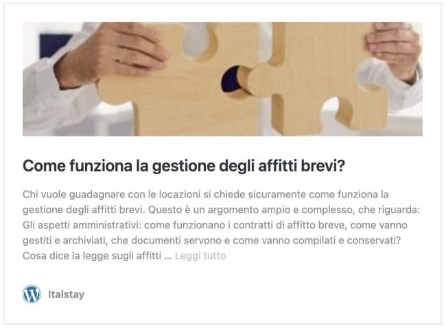 screenshot articolo su come funziona la gestione degli affitti brevi