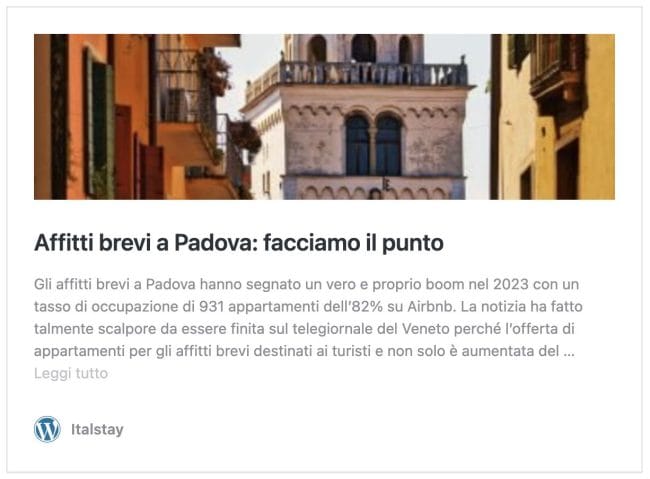 screenshot sugli affitti brevi a Padova